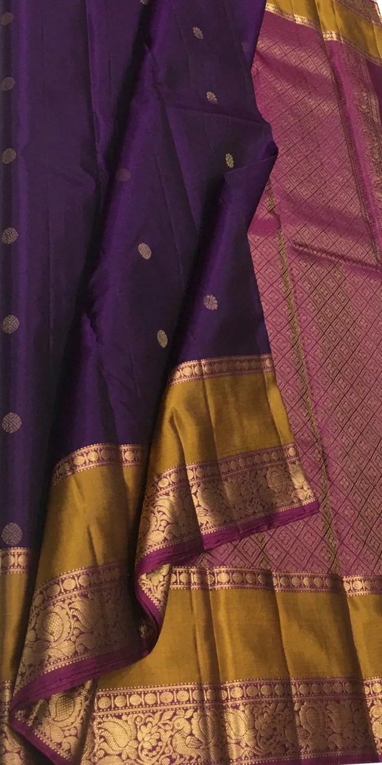 Elegant Purple Kanjeevaram Handloom Silk Saree